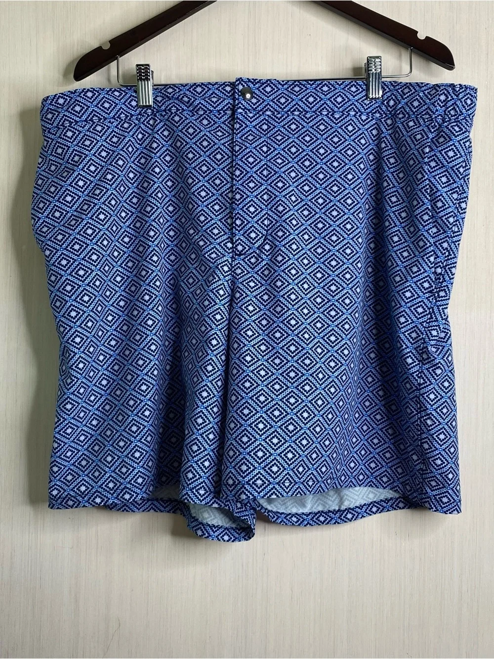 Land’s End Lined Sunset Swim Trunks Blue Geometric 7” Inseam XL (40-42)